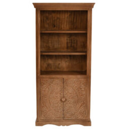 Wyld Haus Brighton Mango Wood Large Bookcase 3 Shelves And 2 Doors - thumbnail 2
