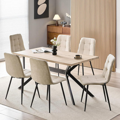 Longtoo Set Of 6 Linen Upholstered Dining Chairs With High Back And Modern Design,cream - image 1