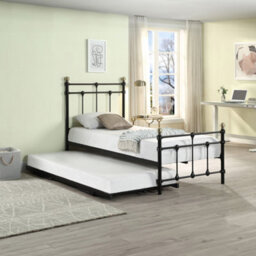 SlumberWorx Bayford Traditional Black Single Metal Bed Frame With Guest Trundle Bed - thumbnail 1