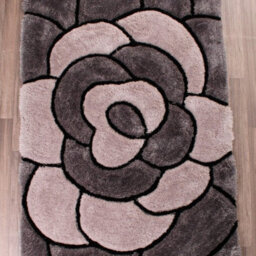 Rose Charcoal Shaggy Sparkle Easy To Clean Floral Optical/ (3D) Rug For Dining Room Bedroom And Living Room-60Cm X 110Cm - thumbnail 2