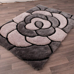 Rose Charcoal Shaggy Sparkle Easy To Clean Floral Optical/ (3D) Rug For Dining Room Bedroom And Living Room-60Cm X 110Cm - thumbnail 1