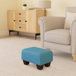 Lapis Blue Mahogany Wood Chunky Legs Faux Leather Small Footstool  Handmade Uk By Footstools Direct