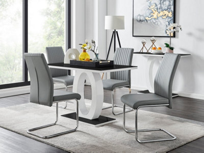 Furniturebox Giovani Rectangular 4 Seat White High Gloss Halo Structural Dining Table Black Glass Top 4 Grey Faux Leather Lorenzo Chairs - image 1