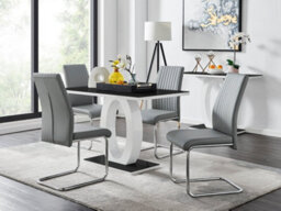Furniturebox Giovani Rectangular 4 Seat White High Gloss Halo Structural Dining Table Black Glass Top 4 Grey Faux Leather Lorenzo Chairs - thumbnail 1