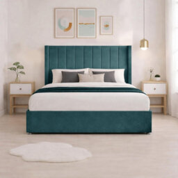 Luxury Green Plush Milan Super King Size Bed Frame With Mattress 54 Inches Wingback Headboard 2 Footend Storage Drawers - thumbnail 4