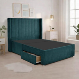 Luxury Green Plush Milan Super King Size Bed Frame With Mattress 54 Inches Wingback Headboard 2 Footend Storage Drawers - thumbnail 5
