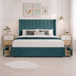 Luxury Green Plush Milan Super King Size Bed Frame With Mattress 54 Inches Wingback Headboard 2 Footend Storage Drawers - thumbnail 2