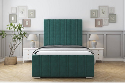 "Sloomy Radcliffe Emerald Plush Bed Frame With Mattress With 50"" Upholstered Headboard 4'6 Double" - image 1