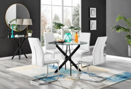 Furniturebox Uk Novara Black Leg Round Glass Dining Table & 4 White Lorenzo Chairs - thumbnail 1