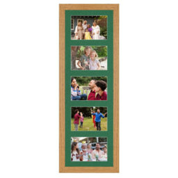 AK Frames 26X8 Oak Modern Multi Photo Frame With Emerald Mount - Holds 5 Apertures (5X) 6X4 Photos