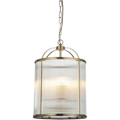 Loops Hanging Ceiling Pendant Light - Antique Brass Plate & Clear Ribbed Glass - 4 X 6W Led E14 - image 1