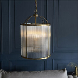 Loops Hanging Ceiling Pendant Light - Antique Brass Plate & Clear Ribbed Glass - 4 X 6W Led E14 - thumbnail 3