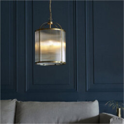Loops Hanging Ceiling Pendant Light - Antique Brass Plate & Clear Ribbed Glass - 4 X 6W Led E14 - thumbnail 4