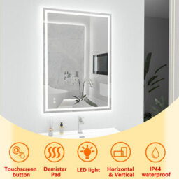 T&k Bathroom Led Mirror 100X70Cm, Anti-Fog, 3-Colours Dimmable, Adjustable Brightness, Touch Control&memory Function - thumbnail 2