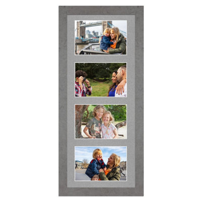 AK Frames 50X20Cm Marble Grey Modern Multi Photo Frame With Silver Mount - Holds 4 Apertures (4X) 6X4 Photos - image 1