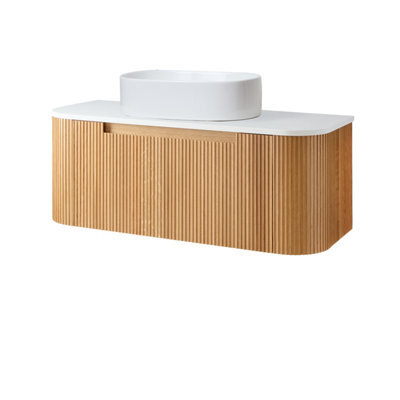 Homestylestore 1200mm Oak Wall Hung Fluted Bathroom Vanity Unit And Oval Basin - image 1