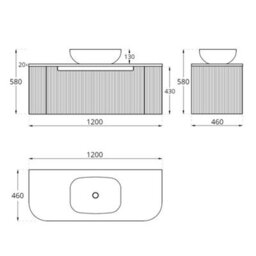 Homestylestore 1200mm Oak Wall Hung Fluted Bathroom Vanity Unit And Oval Basin - thumbnail 2