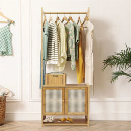 Bamboo Coat Rack Stand Hall Tree With Shelves & Hangers Entryway - thumbnail 4