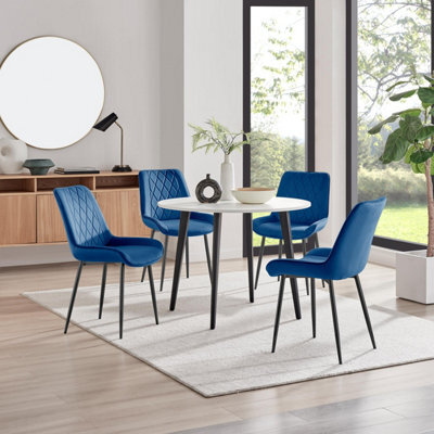 Furniturebox Uk Koko White Melamine Round Dining Table & 4 Navy Pesaro Black Leg Chairs - image 1