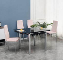 Furnizone UK Piccolo 4-Seater Extending Dining Table And 4 Monza Pink Velvet Chairs