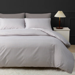 Grace Stripe Double Duvet Set Premium Microfiber Reversible Double Duvet Cover 3 Pcs Ultrasoft Hypoallergenic With Zipper Closure - thumbnail 2