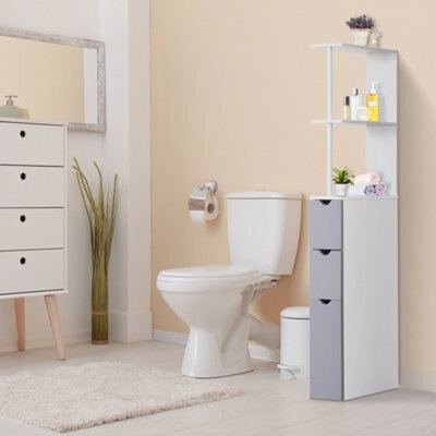 Homcom Tall Bathroom Storage Cabinet With Shelf And Drawers, White, Grey - image 1