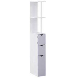 Homcom Tall Bathroom Storage Cabinet With Shelf And Drawers, White, Grey - thumbnail 2