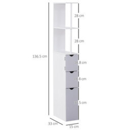 Homcom Tall Bathroom Storage Cabinet With Shelf And Drawers, White, Grey - thumbnail 3