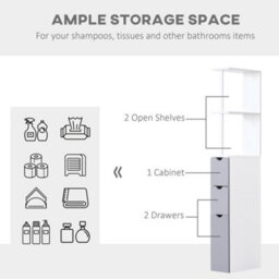 Homcom Tall Bathroom Storage Cabinet With Shelf And Drawers, White, Grey - thumbnail 4
