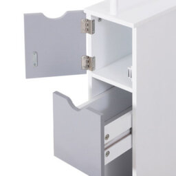 Homcom Tall Bathroom Storage Cabinet With Shelf And Drawers, White, Grey - thumbnail 7