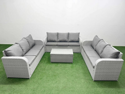 Fimous Pe Rattan Lounge Sofa Set 9 Seater Outdoor Garden Furniture Set Rectangular Coffee Table 3 Seater Sofa Light Grey - image 1