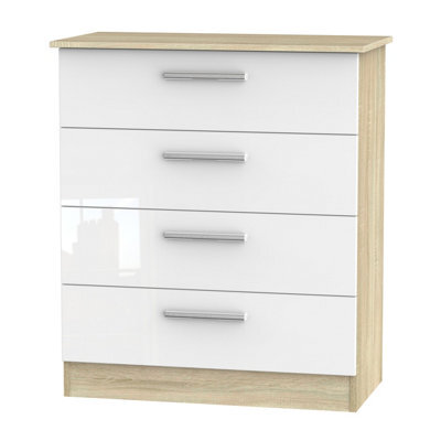 Trent 4 Drawer Chest In White & Bardolino Oak (Ready Assembled)