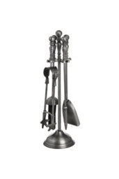 Traditional Antique Pewter Fireplace Companion Set 5 Piece - thumbnail 1