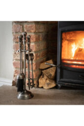 Traditional Antique Pewter Fireplace Companion Set 5 Piece - thumbnail 3