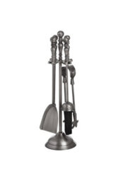 Traditional Antique Pewter Fireplace Companion Set 5 Piece - thumbnail 2