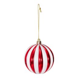 Plastic Striped Round Christmas Bauble Set, Set Of 3 (D) 80mm - Red, White - thumbnail 4