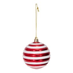Plastic Striped Round Christmas Bauble Set, Set Of 3 (D) 80mm - Red, White - thumbnail 3