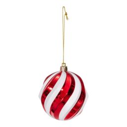 Plastic Striped Round Christmas Bauble Set, Set Of 3 (D) 80mm - Red, White - thumbnail 5