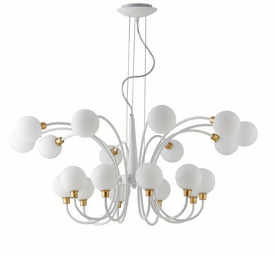 Luminosa Lighting Luminosa Aida 20 Light Multi Arm Globe Ceiling Pendant, White, Gold, G9