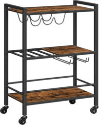 Hygrad Built to Survive 3 Tier Rolling Industrial Design Rustic Wooden Bar Kitchen Food Serving Cart Trolley Wheels Bar Cart, Kitchen Cart - thumbnail 4