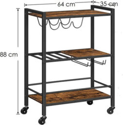 Hygrad Built to Survive 3 Tier Rolling Industrial Design Rustic Wooden Bar Kitchen Food Serving Cart Trolley Wheels Bar Cart, Kitchen Cart - thumbnail 3