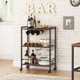 Hygrad Built to Survive 3 Tier Rolling Industrial Design Rustic Wooden Bar Kitchen Food Serving Cart Trolley Wheels Bar Cart, Kitchen Cart