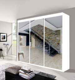 Milan Sliding Mirror Door Wardrobe With Hanging Rails & Shelves ( White , 250 Cm ) - thumbnail 1