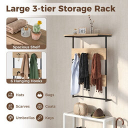 Entryway Wall Coat Rack Wall Mounted Coat Rack W/6 Hooks - thumbnail 4