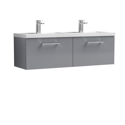 Balterley Bramshall 1200mm Wall Hung 2 Drawer Vanity Unit With Double Polymarble Basin For Modern Bathroom Storage - Satin Grey - image 1