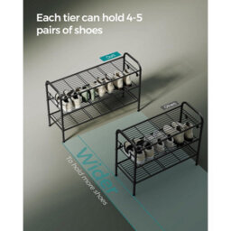 Shoe Rack, 3-Tier Metal Shelf With Hooks, Adjustable Shoe Organizer For Entryway, Closet, Or Hallway, Ink Black - thumbnail 4