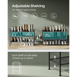 Shoe Rack, 3-Tier Metal Shelf With Hooks, Adjustable Shoe Organizer For Entryway, Closet, Or Hallway, Ink Black - thumbnail 3