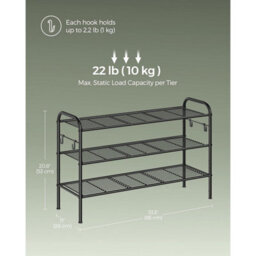 Shoe Rack, 3-Tier Metal Shelf With Hooks, Adjustable Shoe Organizer For Entryway, Closet, Or Hallway, Ink Black - thumbnail 2