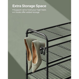 Shoe Rack, 3-Tier Metal Shelf With Hooks, Adjustable Shoe Organizer For Entryway, Closet, Or Hallway, Ink Black - thumbnail 6