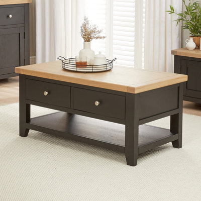 The Furniture Market Cheshire Black Painted Oak 2 Drawer Coffee Table With Shelf - image 1